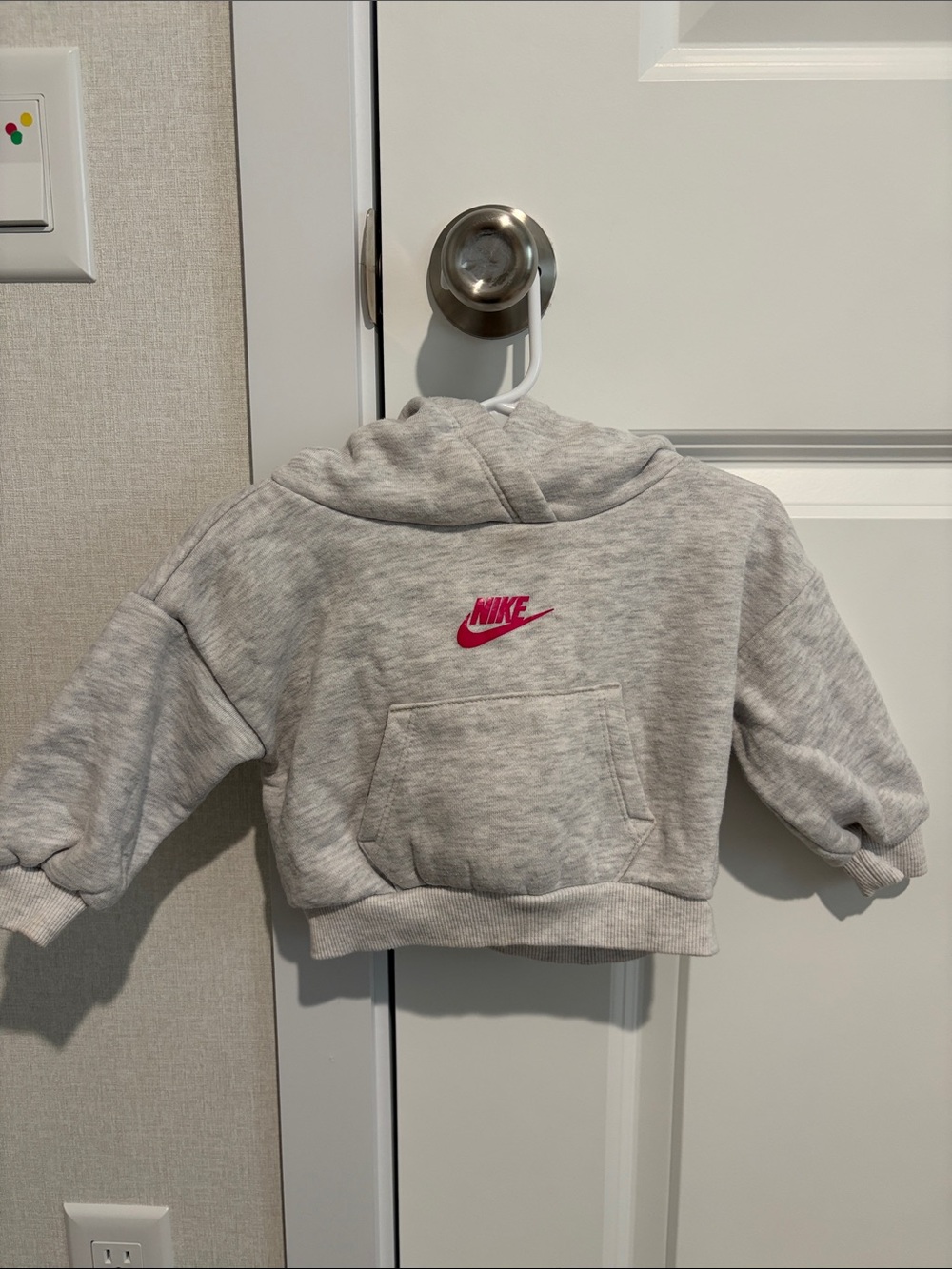 Nike Light Gray Kids Hoodie with Pink Swoosh